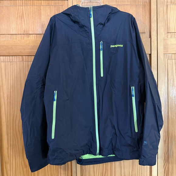 💙💚Patagonia Navy Blue & Lime Green Hooded Torentshell Insulated Rain Snow Jacket - Picture 2 of 8